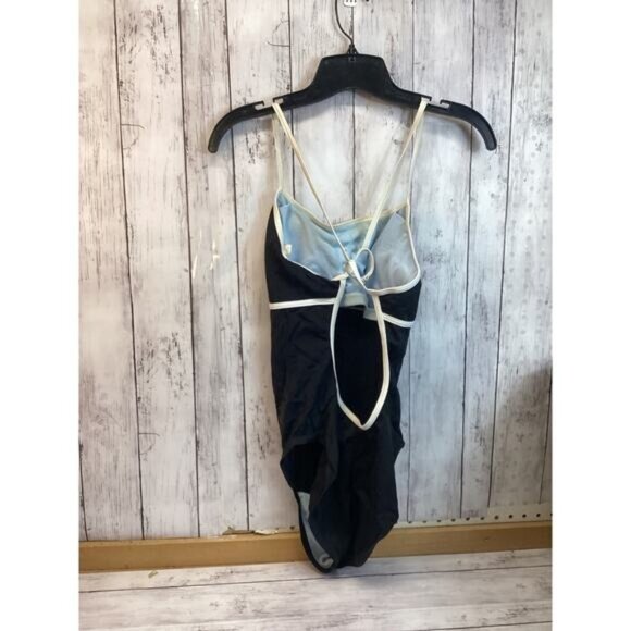 Tomato girl Nike Women One Piece Swimsuit Size 12 Navy Blue Lace Up Tie Back - Picture 2 of 3